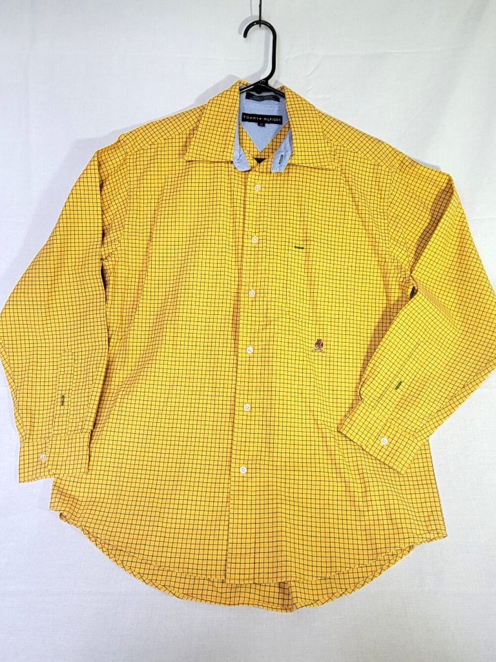 Tommy Hilfiger Men's Medium M Yellow Grid Check 100% Cotton Button Down Shirt